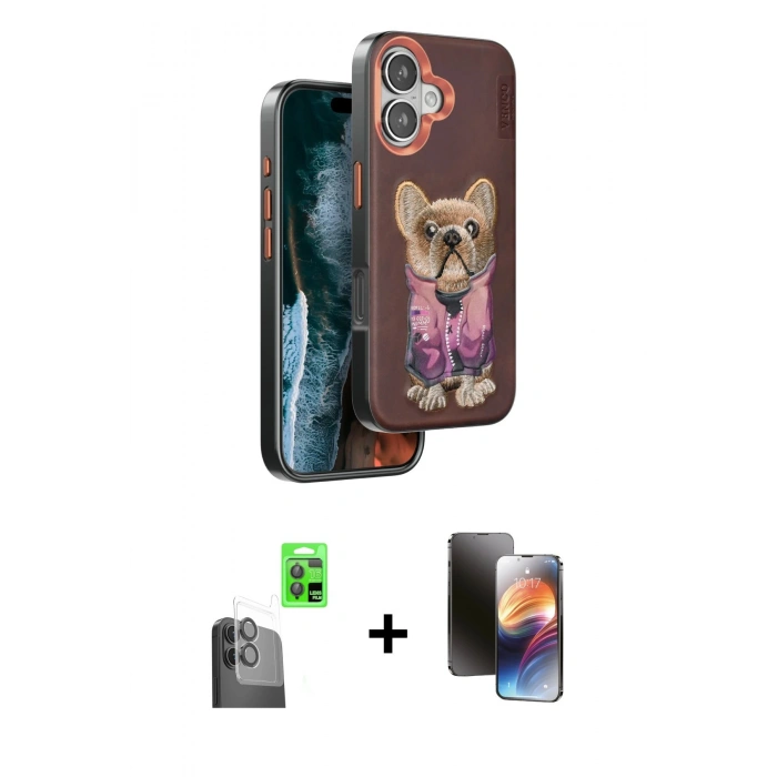 MARSİLYAN™- iPhone 16 Kılıf İz Minimal Koleksiyonu - Siyah 3D Antistatik Mat Seramik Nano Ekran Koruyucu + Raze Metal Kamera Lens - SH