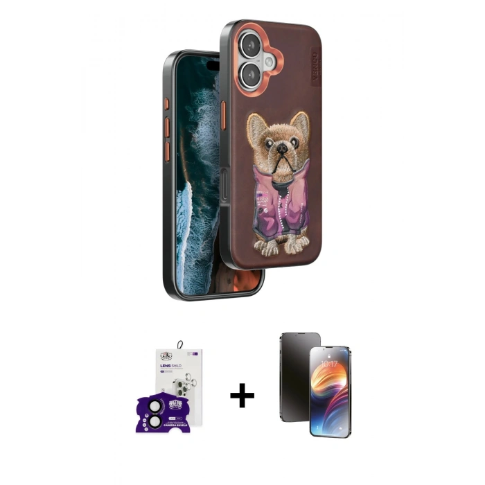 MARSİLYAN™- iPhone 16 Kılıf İz Minimal Koleksiyonu - Siyah 3D Antistatik Mat Seramik Nano Ekran Koruyucu + Bilvis Titan Kamera Lens - SH