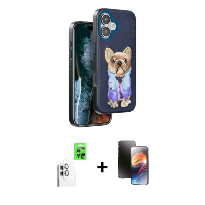 MARSİLYAN™- iPhone 16 Kılıf İz Minimal Koleksiyonu - Siyah 3D Antistatik Mat Seramik Nano Ekran Koruyucu + Raze Metal Kamera Lens - BZ