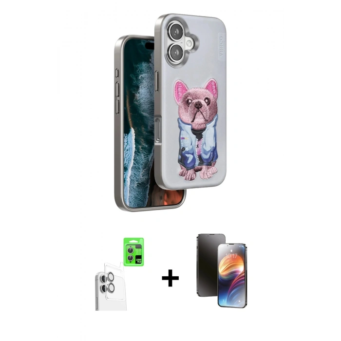 MARSİLYAN™- iPhone 16 Kılıf İz Minimal Koleksiyonu - Siyah 3D Antistatik Mat Seramik Nano Ekran Koruyucu + Raze Metal Kamera Lens - BZ