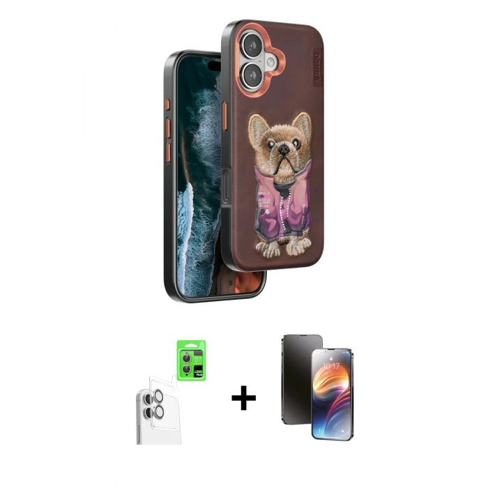 MARSİLYAN™- iPhone 16 Kılıf İz Minimal Koleksiyonu - Siyah 3D Antistatik Mat Seramik Nano Ekran Koruyucu + Raze Metal Kamera Lens - BZ