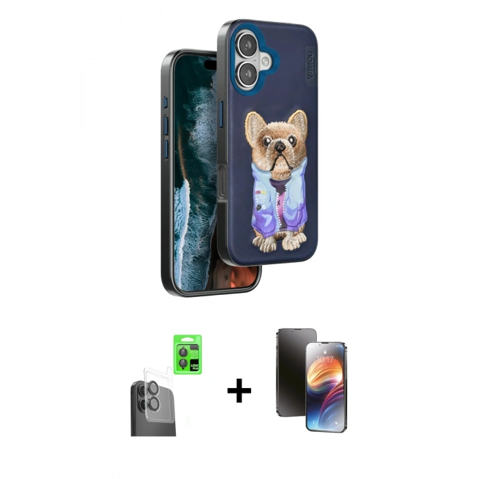 MARSİLYAN™- iPhone 16 Kılıf İz Minimal Koleksiyonu - Siyah 3D Antistatik Mat Seramik Nano Ekran Koruyucu + Raze Metal Kamera Lens - SH