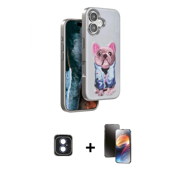 MARSİLYAN™- iPhone 16 Kılıf İz Minimal Koleksiyonu - Siyah 3D Antistatik Mat Seramik Nano Ekran Koruyucu + PVD Metal Kamera Lens - MI
