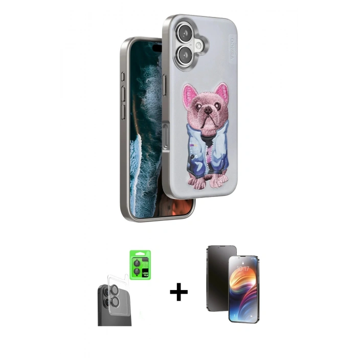 MARSİLYAN™- iPhone 16 Kılıf İz Minimal Koleksiyonu - Siyah 3D Antistatik Mat Seramik Nano Ekran Koruyucu + Raze Metal Kamera Lens - SH