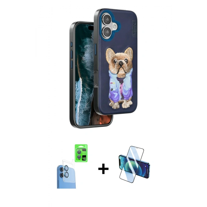 MARSİLYAN™- iPhone 16 Kılıf İz Minimal Koleksiyonu - Siyah 3D Antistatik Seramik Nano Ekran Koruyucu + Raze Metal Kamera Lens - LT