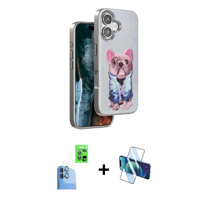 MARSİLYAN™- iPhone 16 Kılıf İz Minimal Koleksiyonu - Siyah 3D Antistatik Seramik Nano Ekran Koruyucu + Raze Metal Kamera Lens - LT