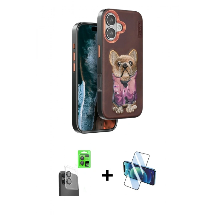 MARSİLYAN™- iPhone 16 Kılıf İz Minimal Koleksiyonu - Siyah 3D Antistatik Seramik Nano Ekran Koruyucu + Raze Metal Kamera Lens - SH