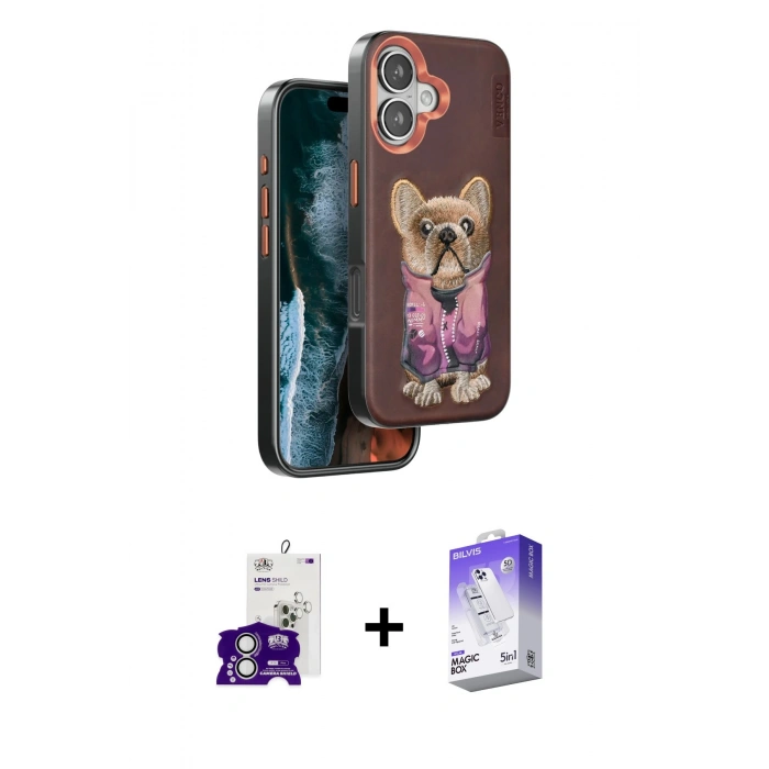 MARSİLYAN™- iPhone 16 Kılıf İz Minimal Koleksiyonu - Siyah Bilvis 5in1 3D Magic Cam Ekran Koruyucu + Bilvis Titan Kamera Lens - GS
