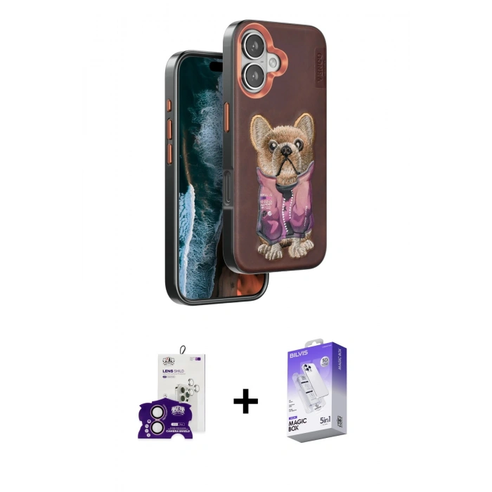 MARSİLYAN™- iPhone 16 Kılıf İz Minimal Koleksiyonu - Siyah Bilvis 5in1 3D Magic Cam Ekran Koruyucu + Bilvis Titan Kamera Lens - PE