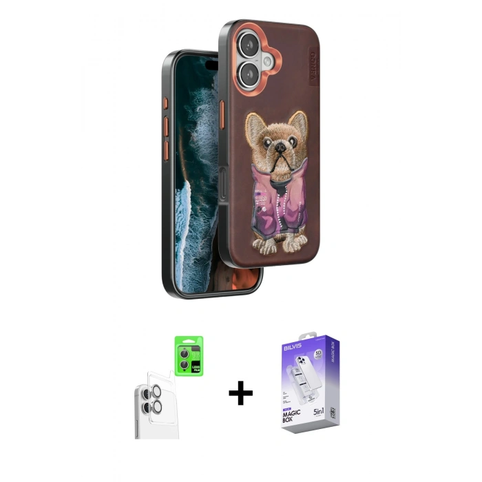 MARSİLYAN™- iPhone 16 Kılıf İz Minimal Koleksiyonu - Siyah Bilvis 5in1 3D Magic Cam Ekran Koruyucu + Raze Metal Kamera Lens - BZ
