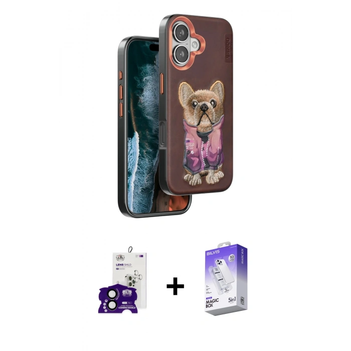 MARSİLYAN™- iPhone 16 Kılıf İz Minimal Koleksiyonu - Siyah Bilvis 5in1 3D Magic Cam Ekran Koruyucu + Siyah Bilvis Titan Kamera Lens