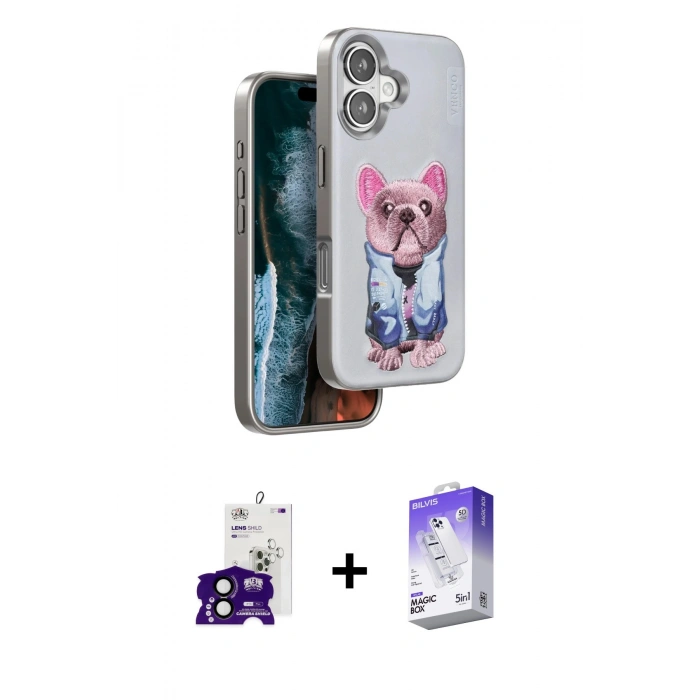 MARSİLYAN™- iPhone 16 Kılıf İz Minimal Koleksiyonu - Siyah Bilvis 5in1 3D Magic Cam Ekran Koruyucu + Siyah Bilvis Titan Kamera Lens