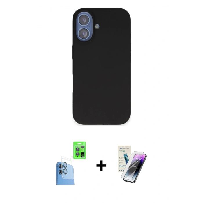 MARSİLYAN™- iPhone 16 Kılıf Kıvılcım Çizgi Serisi - Şeffaf Pasifik Cam Ekran Koruyucu + Raze Metal Kamera Lens - LT