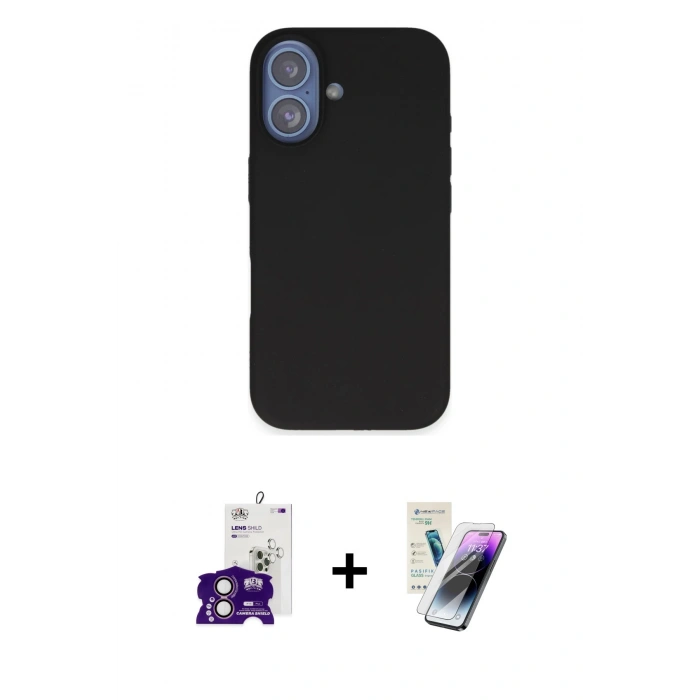 MARSİLYAN™- iPhone 16 Kılıf Kıvılcım Çizgi Serisi - Şeffaf Pasifik Cam Ekran Koruyucu + Bilvis Titan Kamera Lens - PE