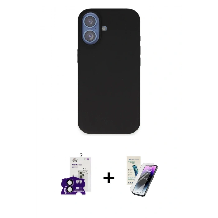 MARSİLYAN™- iPhone 16 Kılıf Kıvılcım Çizgi Serisi - Şeffaf Pasifik Cam Ekran Koruyucu + Bilvis Titan Kamera Lens - SH