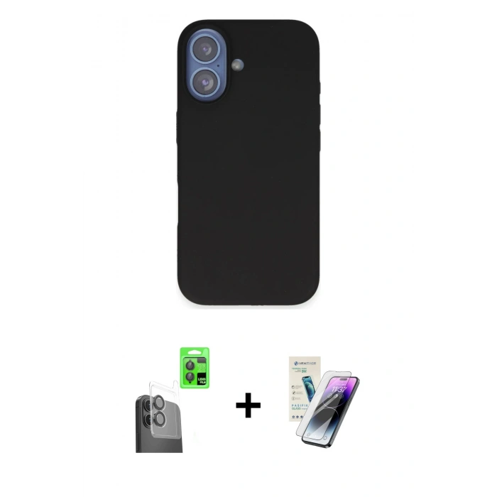 MARSİLYAN™- iPhone 16 Kılıf Kıvılcım Çizgi Serisi - Şeffaf Pasifik Cam Ekran Koruyucu + Raze Metal Kamera Lens - SH
