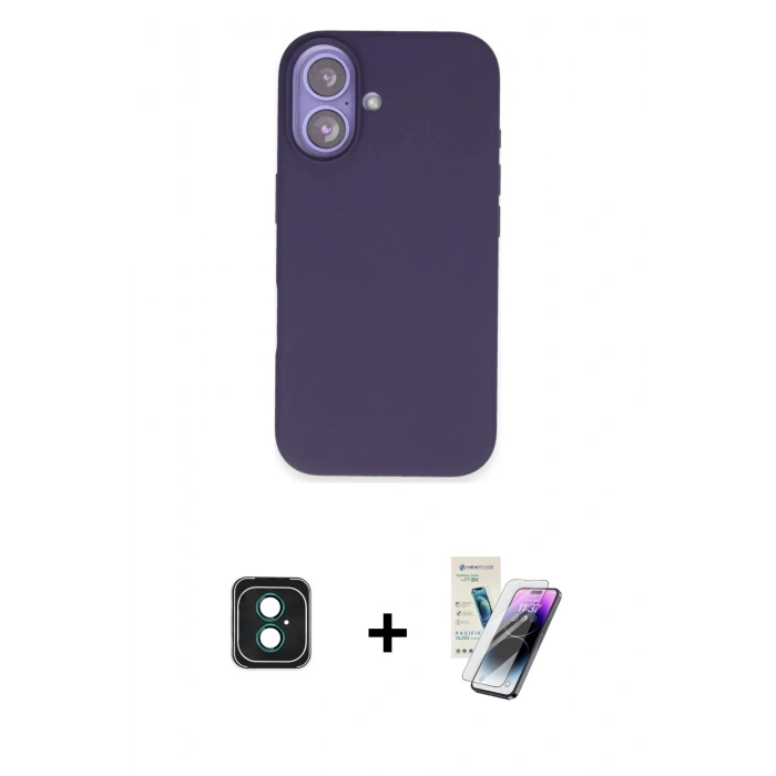 MARSİLYAN™- iPhone 16 Kılıf Kıvılcım Çizgi Serisi - Şeffaf Pasifik Cam Ekran Koruyucu + PVD Metal Kamera Lens - YL
