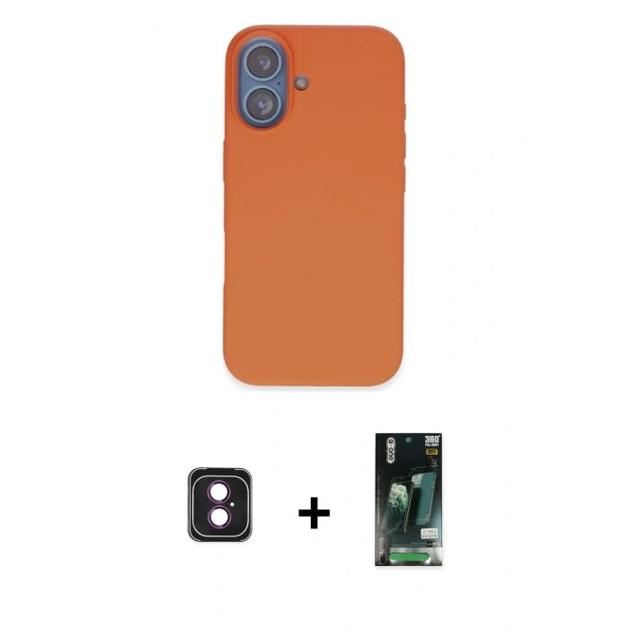 MARSİLYAN™- iPhone 16 Kılıf Kıvılcım Çizgi Serisi - Siyah 360 Mat Full Body Arka Koruyucu + PVD Metal Kamera Lens - PE