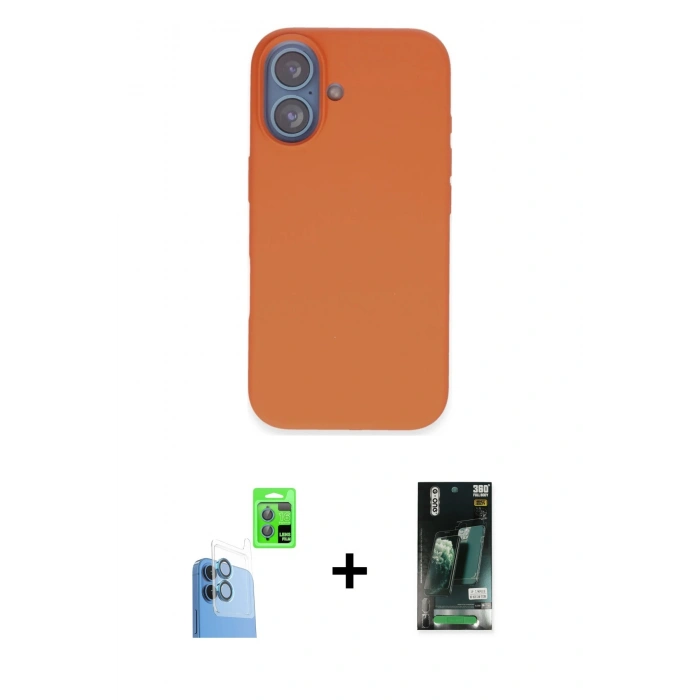 MARSİLYAN™- iPhone 16 Kılıf Kıvılcım Çizgi Serisi - Siyah 360 Mat Full Body Arka Koruyucu + Raze Metal Kamera Lens - LT
