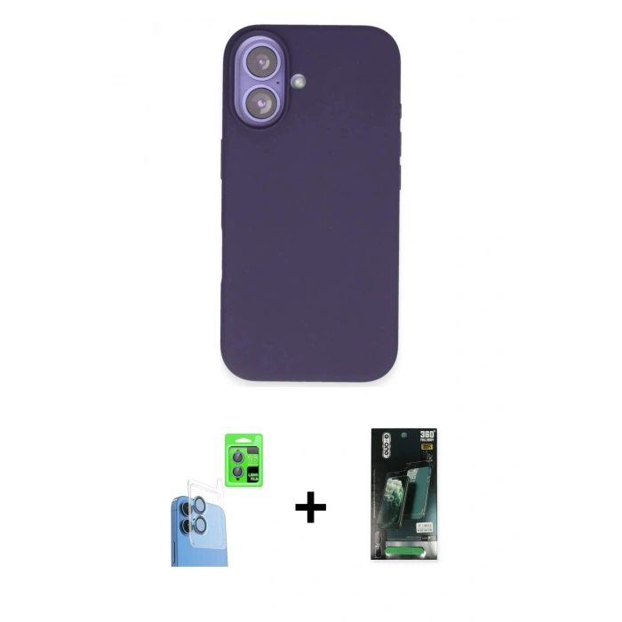 MARSİLYAN™- iPhone 16 Kılıf Kıvılcım Çizgi Serisi - Siyah 360 Mat Full Body Arka Koruyucu + Raze Metal Kamera Lens - LT