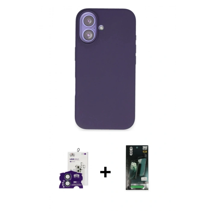 MARSİLYAN™- iPhone 16 Kılıf Kıvılcım Çizgi Serisi - Siyah 360 Mat Full Body Arka Koruyucu + Bilvis Titan Kamera Lens - YL