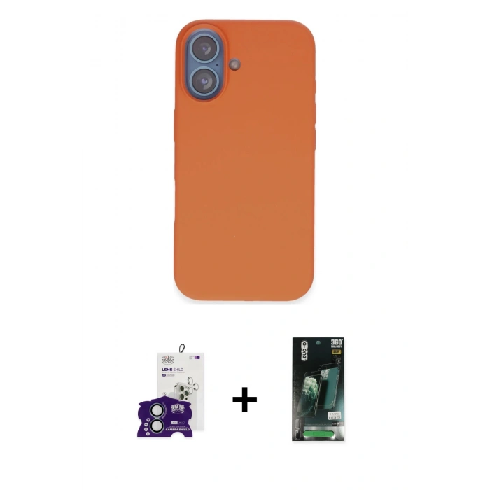 MARSİLYAN™- iPhone 16 Kılıf Kıvılcım Çizgi Serisi - Siyah 360 Mat Full Body Arka Koruyucu + Bilvis Titan Kamera Lens - YL
