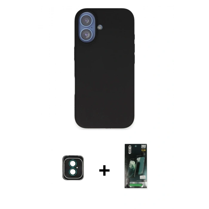 MARSİLYAN™- iPhone 16 Kılıf Kıvılcım Çizgi Serisi - Siyah 360 Mat Full Body Arka Koruyucu + PVD Metal Kamera Lens - YL
