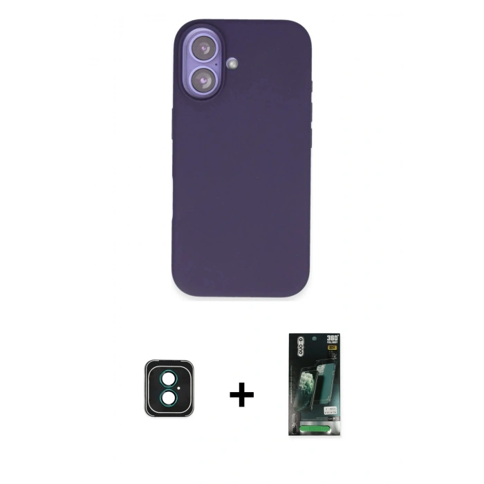MARSİLYAN™- iPhone 16 Kılıf Kıvılcım Çizgi Serisi - Siyah 360 Mat Full Body Arka Koruyucu + PVD Metal Kamera Lens - YL