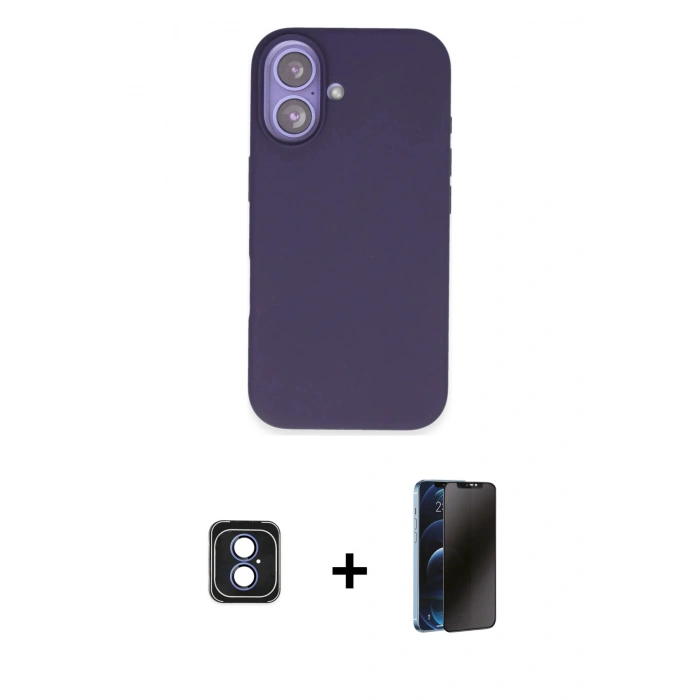 MARSİLYAN™- iPhone 16 Kılıf Kıvılcım Çizgi Serisi - Siyah 3D Antistatik Hayalet Cam Ekran Koruyucu + PVD Metal Kamera Lens - MI