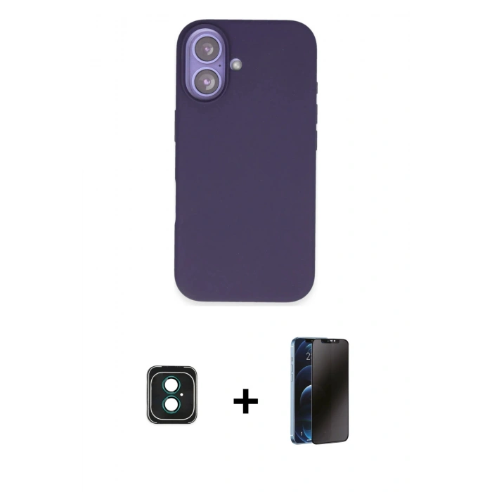 MARSİLYAN™- iPhone 16 Kılıf Kıvılcım Çizgi Serisi - Siyah 3D Antistatik Hayalet Cam Ekran Koruyucu + PVD Metal Kamera Lens - YL