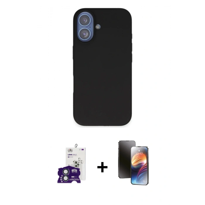 MARSİLYAN™- iPhone 16 Kılıf Kıvılcım Çizgi Serisi - Siyah 3D Antistatik Mat Seramik Nano Ekran Koruyucu + Bilvis Titan Kamera Lens - YL