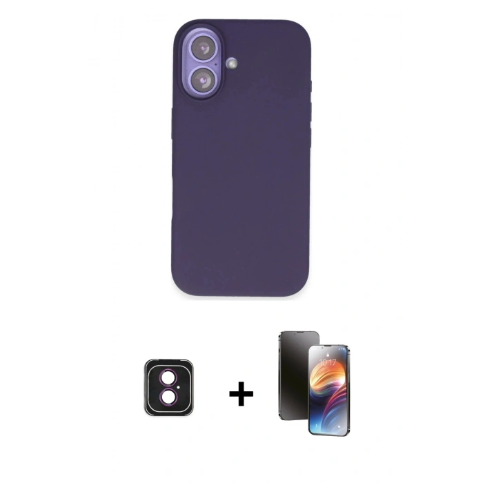 MARSİLYAN™- iPhone 16 Kılıf Kıvılcım Çizgi Serisi - Siyah 3D Antistatik Mat Seramik Nano Ekran Koruyucu + Pembe PVD Metal Kamera Lens