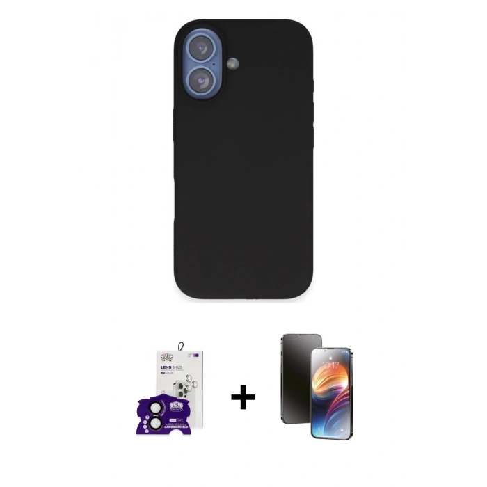 MARSİLYAN™- iPhone 16 Kılıf Kıvılcım Çizgi Serisi - Siyah 3D Antistatik Mat Seramik Nano Ekran Koruyucu + Bilvis Titan Kamera Lens - SH