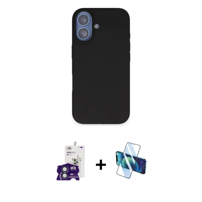 MARSİLYAN™- iPhone 16 Kılıf Kıvılcım Çizgi Serisi - Siyah 3D Antistatik Seramik Nano Ekran Koruyucu + Bilvis Titan Kamera Lens - YL