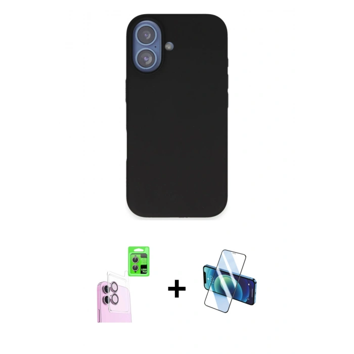 MARSİLYAN™- iPhone 16 Kılıf Kıvılcım Çizgi Serisi - Siyah 3D Antistatik Seramik Nano Ekran Koruyucu + Pembe Raze Metal Kamera Lens