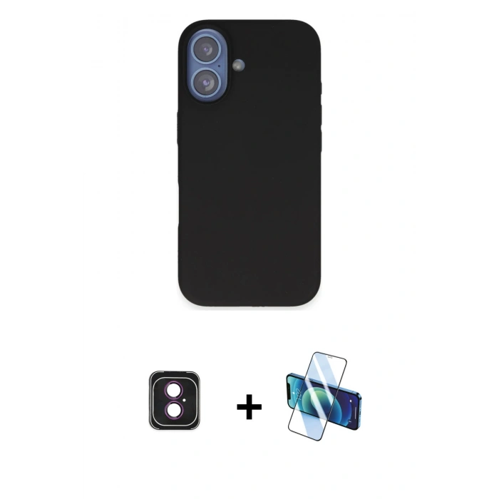 MARSİLYAN™- iPhone 16 Kılıf Kıvılcım Çizgi Serisi - Siyah 3D Antistatik Seramik Nano Ekran Koruyucu + PVD Metal Kamera Lens - PE