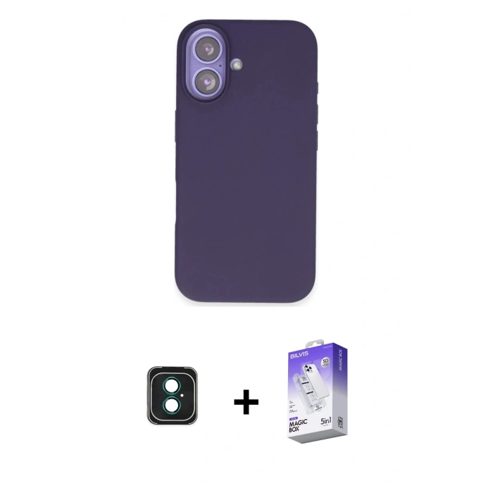 MARSİLYAN™- iPhone 16 Kılıf Kıvılcım Çizgi Serisi - Siyah Bilvis 5in1 3D Magic Cam Ekran Koruyucu + PVD Metal Kamera Lens - YL