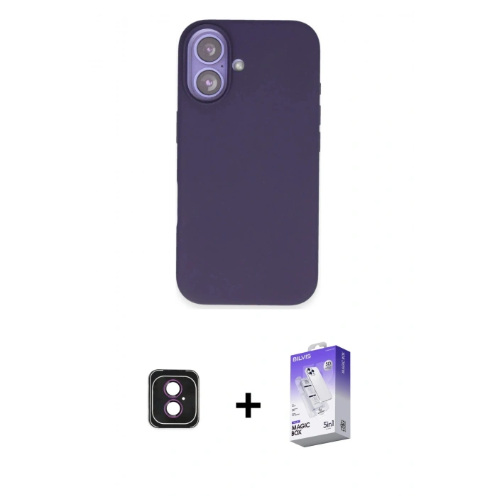 MARSİLYAN™- iPhone 16 Kılıf Kıvılcım Çizgi Serisi - Siyah Bilvis 5in1 3D Magic Cam Ekran Koruyucu + PVD Metal Kamera Lens - PE