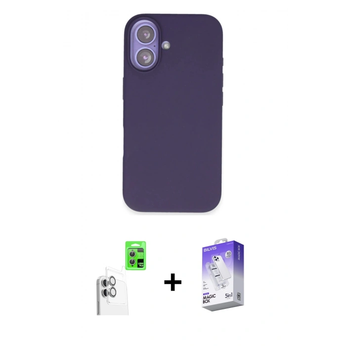 MARSİLYAN™- iPhone 16 Kılıf Kıvılcım Çizgi Serisi - Siyah Bilvis 5in1 3D Magic Cam Ekran Koruyucu + Raze Metal Kamera Lens - BZ