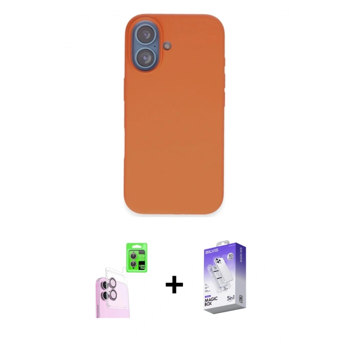 MARSİLYAN™- iPhone 16 Kılıf Kıvılcım Çizgi Serisi - Siyah Bilvis 5in1 3D Magic Cam Ekran Koruyucu + Raze Metal Kamera Lens - PE