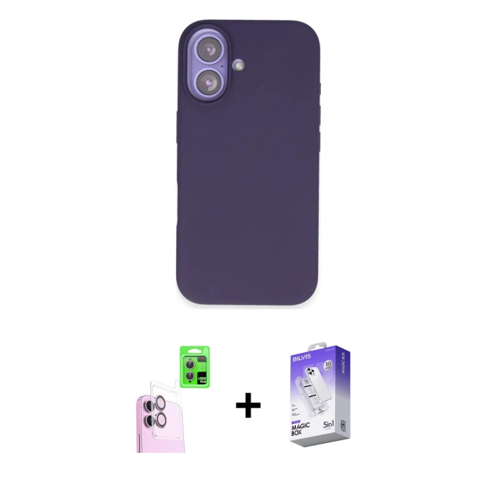 MARSİLYAN™- iPhone 16 Kılıf Kıvılcım Çizgi Serisi - Siyah Bilvis 5in1 3D Magic Cam Ekran Koruyucu + Raze Metal Kamera Lens - PE