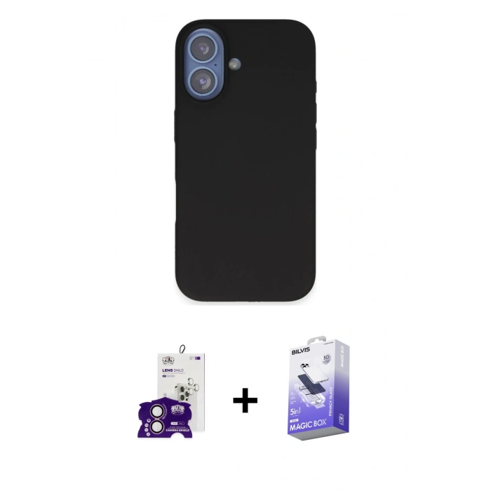 MARSİLYAN™- iPhone 16 Kılıf Kıvılcım Çizgi Serisi - Siyah Bilvis 5in1 5D Magic Hayalet Cam Ekran Koruyucu + Bilvis Titan Kamera Lens - PE