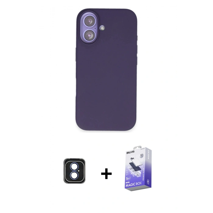 MARSİLYAN™- iPhone 16 Kılıf Kıvılcım Çizgi Serisi - Siyah Bilvis 5in1 5D Magic Hayalet Cam Ekran Koruyucu + PVD Metal Kamera Lens - MI