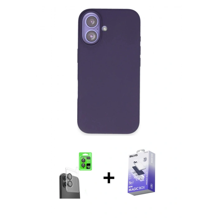 MARSİLYAN™- iPhone 16 Kılıf Kıvılcım Çizgi Serisi - Siyah Bilvis 5in1 5D Magic Hayalet Cam Ekran Koruyucu + Raze Metal Kamera Lens - SH
