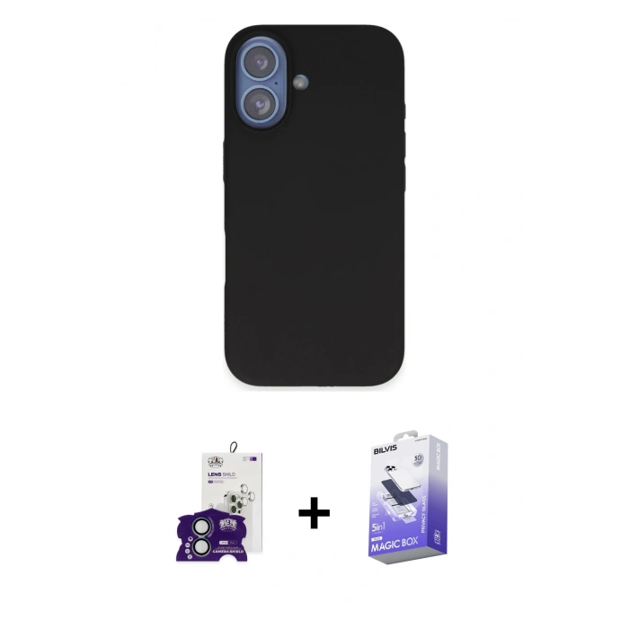 MARSİLYAN™- iPhone 16 Kılıf Kıvılcım Çizgi Serisi - Siyah Bilvis 5in1 5D Magic Hayalet Cam Ekran Koruyucu + Bilvis Titan Kamera Lens - YL