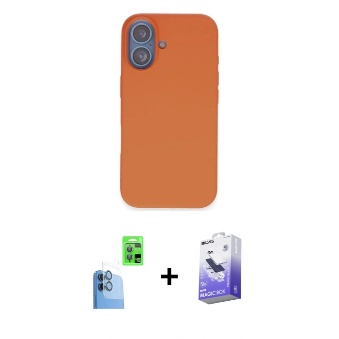 MARSİLYAN™- iPhone 16 Kılıf Kıvılcım Çizgi Serisi - Siyah Bilvis 5in1 5D Magic Hayalet Cam Ekran Koruyucu + Raze Metal Kamera Lens - LT