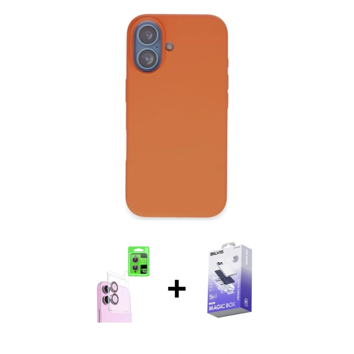 MARSİLYAN™- iPhone 16 Kılıf Kıvılcım Çizgi Serisi - Siyah Bilvis 5in1 5D Magic Hayalet Cam Ekran Koruyucu + Pembe Raze Metal Kamera Lens