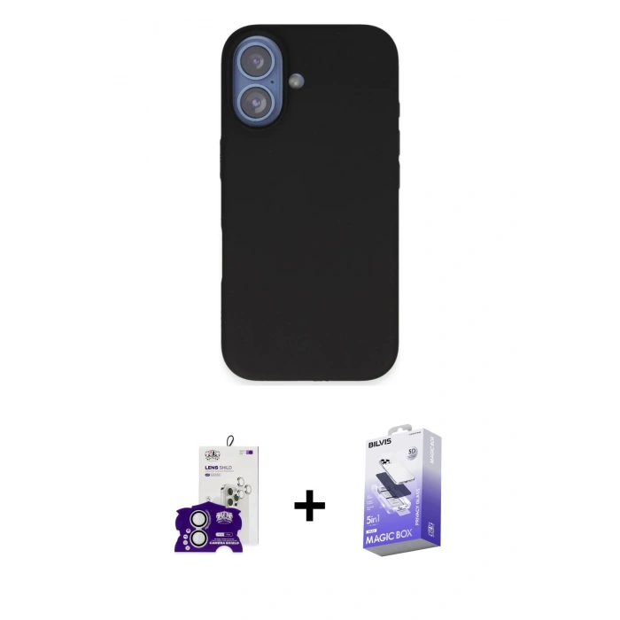 MARSİLYAN™- iPhone 16 Kılıf Kıvılcım Çizgi Serisi - Siyah Bilvis 5in1 5D Magic Hayalet Cam Ekran Koruyucu + Bilvis Titan Kamera Lens - GS