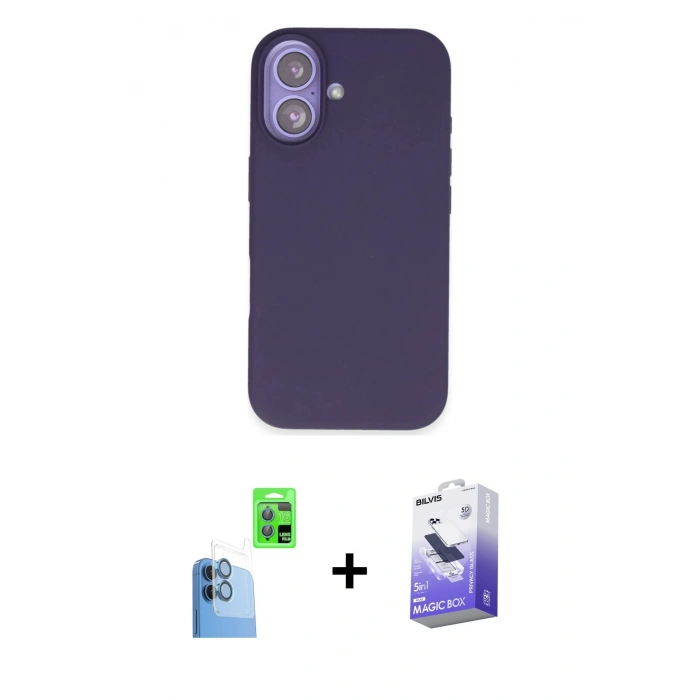 MARSİLYAN™- iPhone 16 Kılıf Kıvılcım Çizgi Serisi - Siyah Bilvis 5in1 5D Magic Hayalet Cam Ekran Koruyucu + Raze Metal Kamera Lens - LT