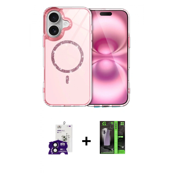 MARSİLYAN™- iPhone 16 Kılıf Kıvılcım Form Prime - Şeffaf 360 Full Body Arka Koruyucu + Bilvis Titan Kamera Lens - SH